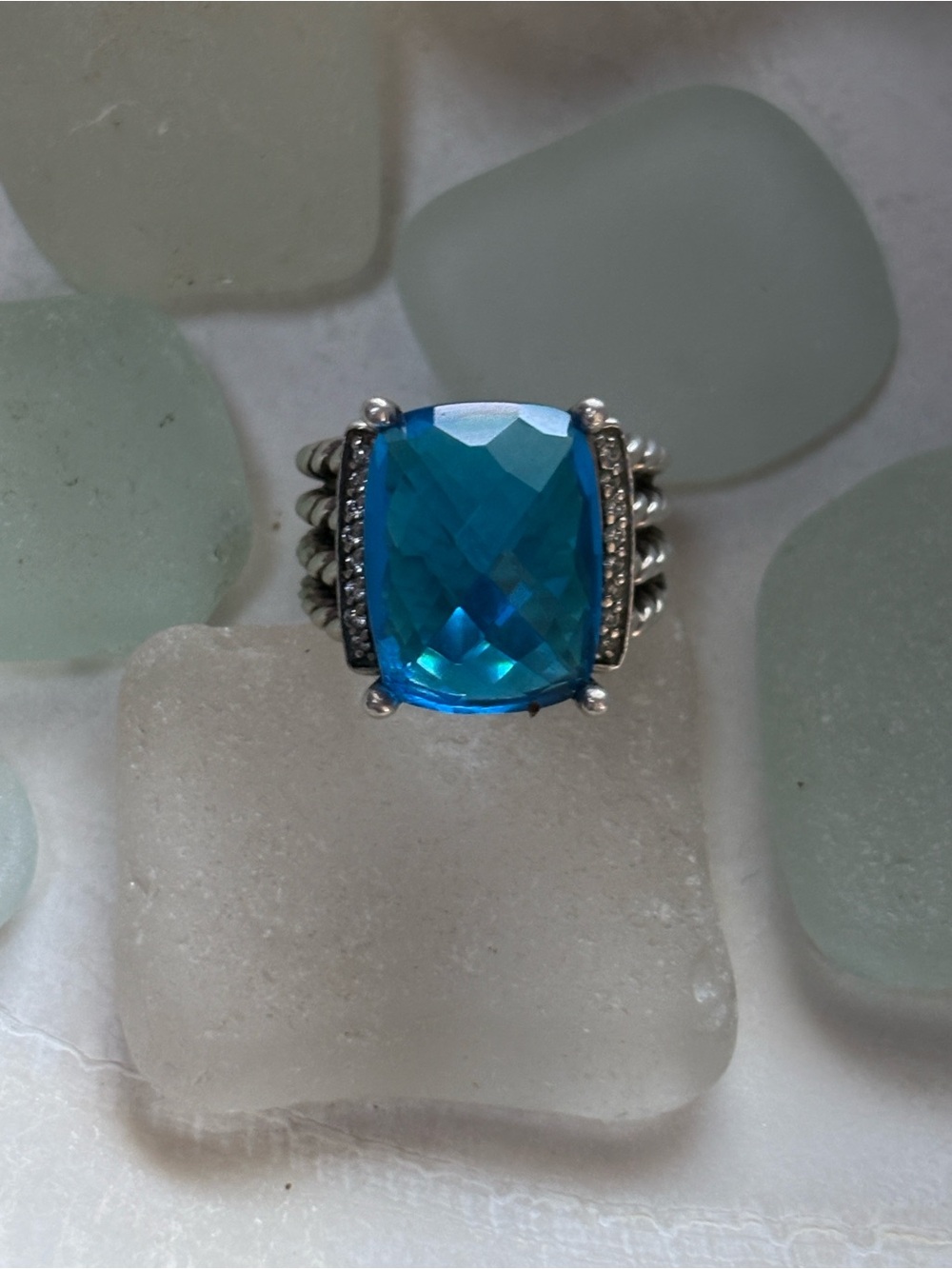 David Yurman Wheaton Lg Blue Cushion-Cut Gemstone Ring